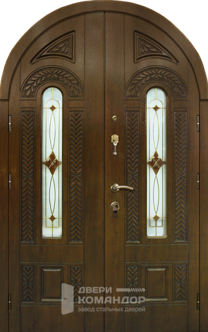 Двойная арочная дверь со стеклопакетом №45 - наружная сторона