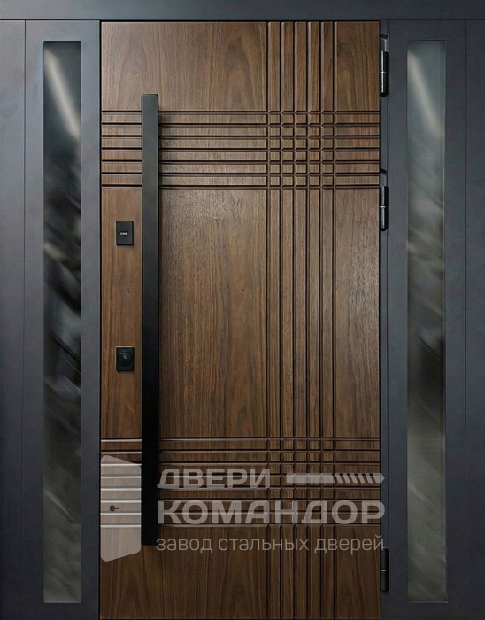 Входная стальная дверь под дерево с фрезеровкой и остеклением №47
