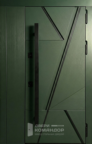 Металлическая дверь оливковая с диагональной фрезеровкой для квартиры №71 - наружная сторона