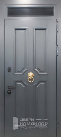 Серая входная дверь с фрамугой №34 - наружная сторона