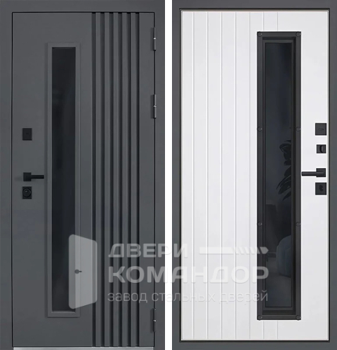 Тёмно-серая металлическая дверь со стеклопакетом в частный дом №9