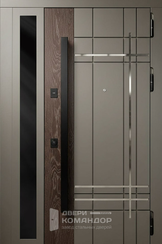 Железная дверь грейж с хром-линиями стеклом и вставкой венге №63 - наружная сторона