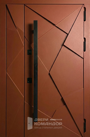 Стальная дверь медный антик с геометрическими гранями и ручкой №84 - наружная сторона