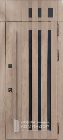 Входная дверь в дом с фрамугой и бугельной ручкой №37 - наружная сторона