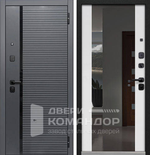 Входная дверь серая снаружи / белая внутри с зеркалом и глазком №18