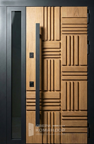 Входная дверь с 3D панелью под дуб и остеклением №69 - наружная сторона