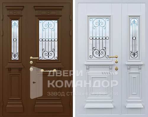 Входная дверь с ковкой и стеклом №20