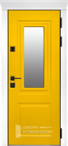 Жёлтая входная дверь с белыми наличниками №2 - наружная сторона