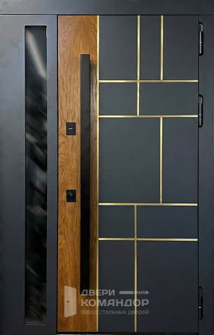 Стальная дверь антрацит с деревом и стеклом для частного дома №70 - наружная сторона