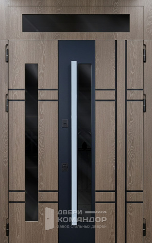 Входная дверь дуб с остеклением и фрамугой для частного дома №104 - наружная сторона