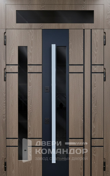 Входная дверь дуб с остеклением и фрамугой для частного дома №104