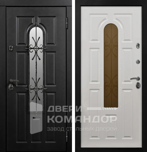 Входная дверь со стеклопакетом и ковкой №14 размером 860x2050 мм